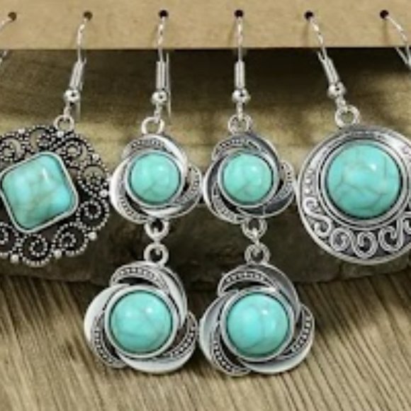 Set of 3 Geometric Silver Pendant Earrings with 925 Silver Hooks - Picture 3 of 4